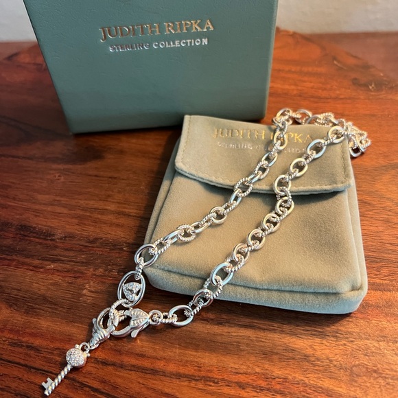 Judith Ripka Sterling Silver “Key to my Heart” Necklace 18” with Key Charm